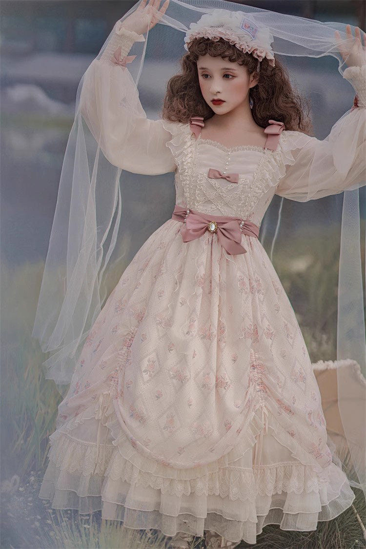 Ivory Time Letter Multi-layer Print Ruffle Bowknot Daily Sweet Elegant Lolita Dress - Product - 11