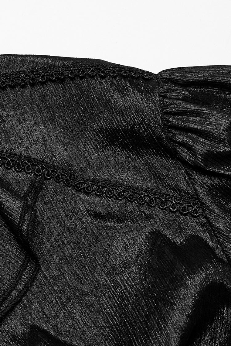 Black Stand Collar Jacquard Ruffle Men's Gothic Blouse - Product - 8