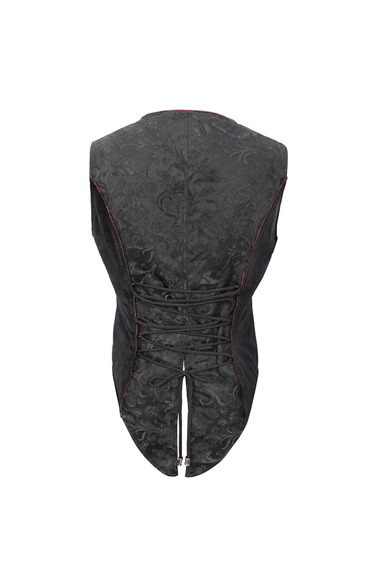 Black Dark Jacquard Chest Plate Buttons Back Lace Up Men's Gothic Waistcoat - Product - 9