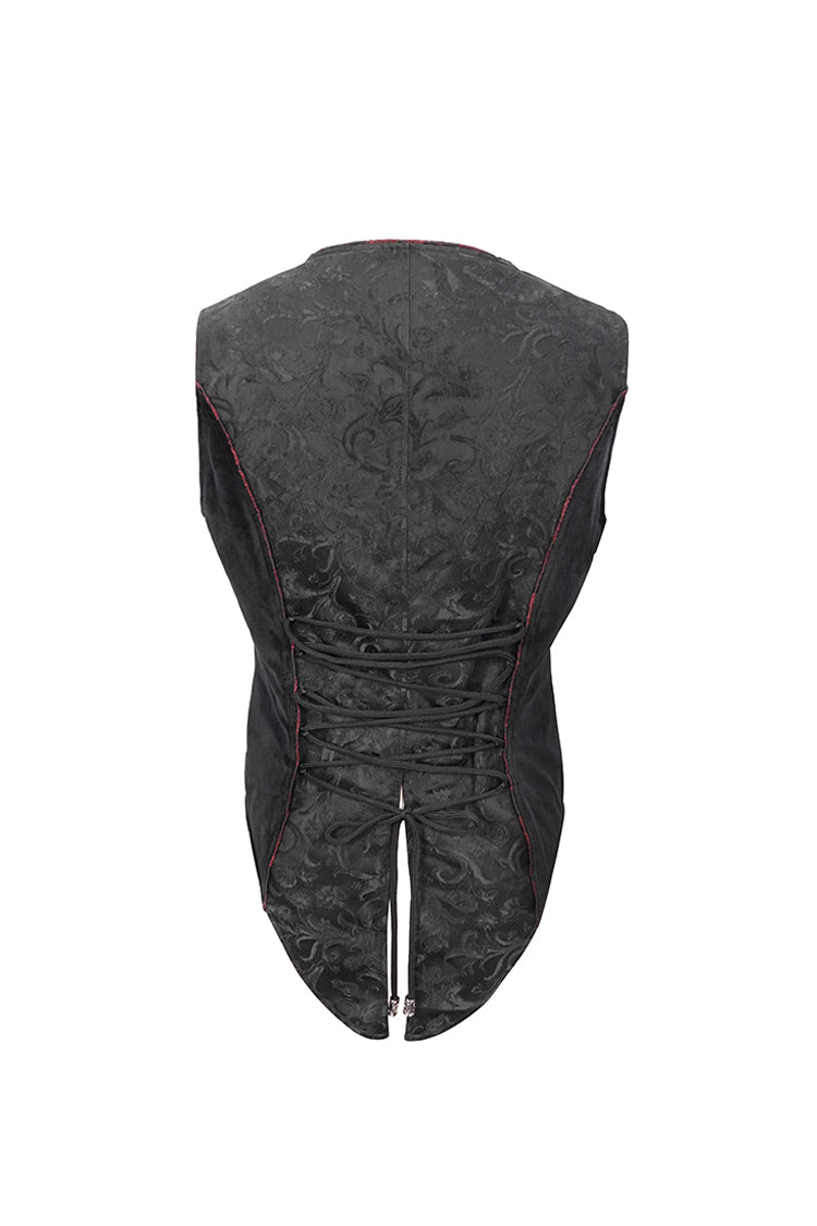 Black Dark Jacquard Chest Plate Buttons Back Lace Up Men's Gothic Waistcoat - Product - 9
