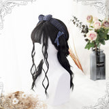 Black Air Bangs Long Hair Water Pattern Curly Classic Lolita Wigs - Product - 4