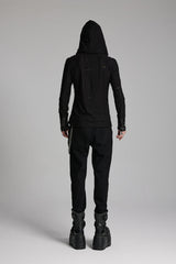 Black Long Sleeves Lace-Up Hooded Studs Eyelets Men's Punk T-Shirt - Product - 5
