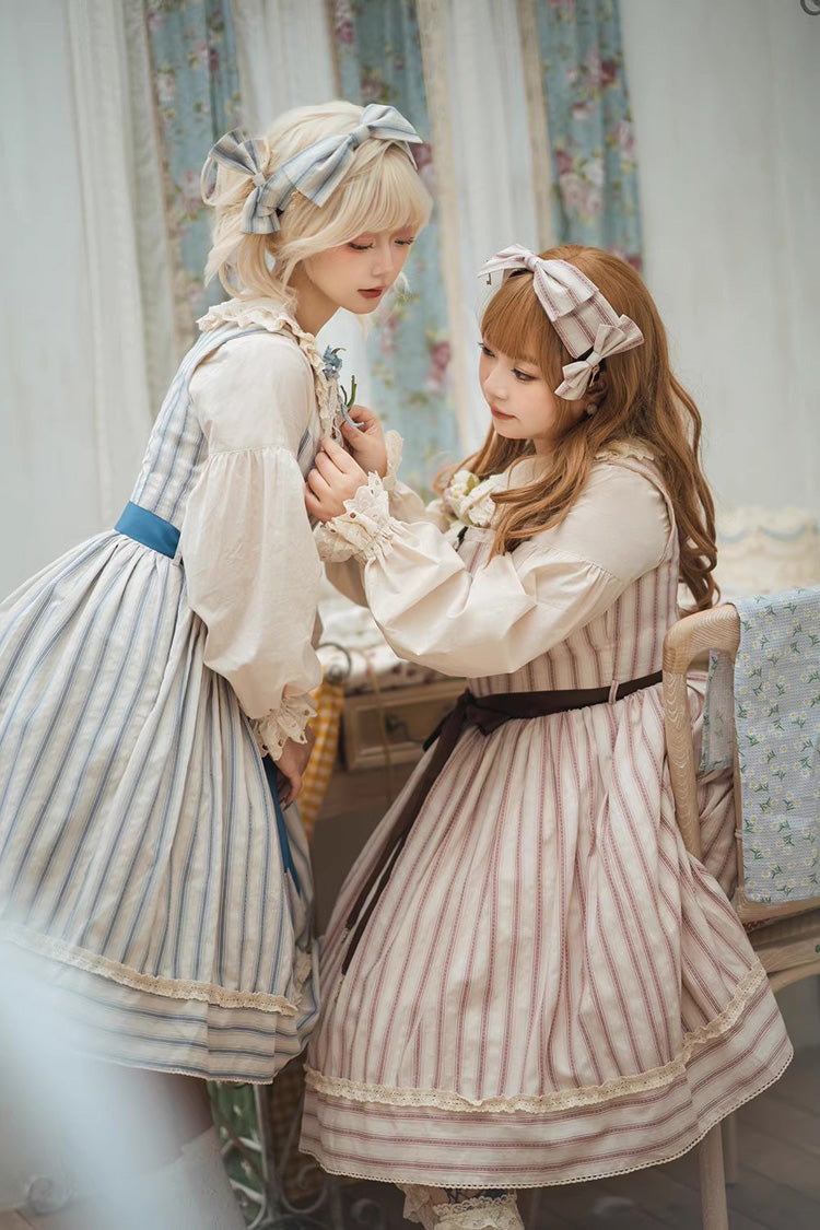Forest Atlas Striped Print Bowknot Sweet Lolita Jumper Dress 3 Colors - Product - 17
