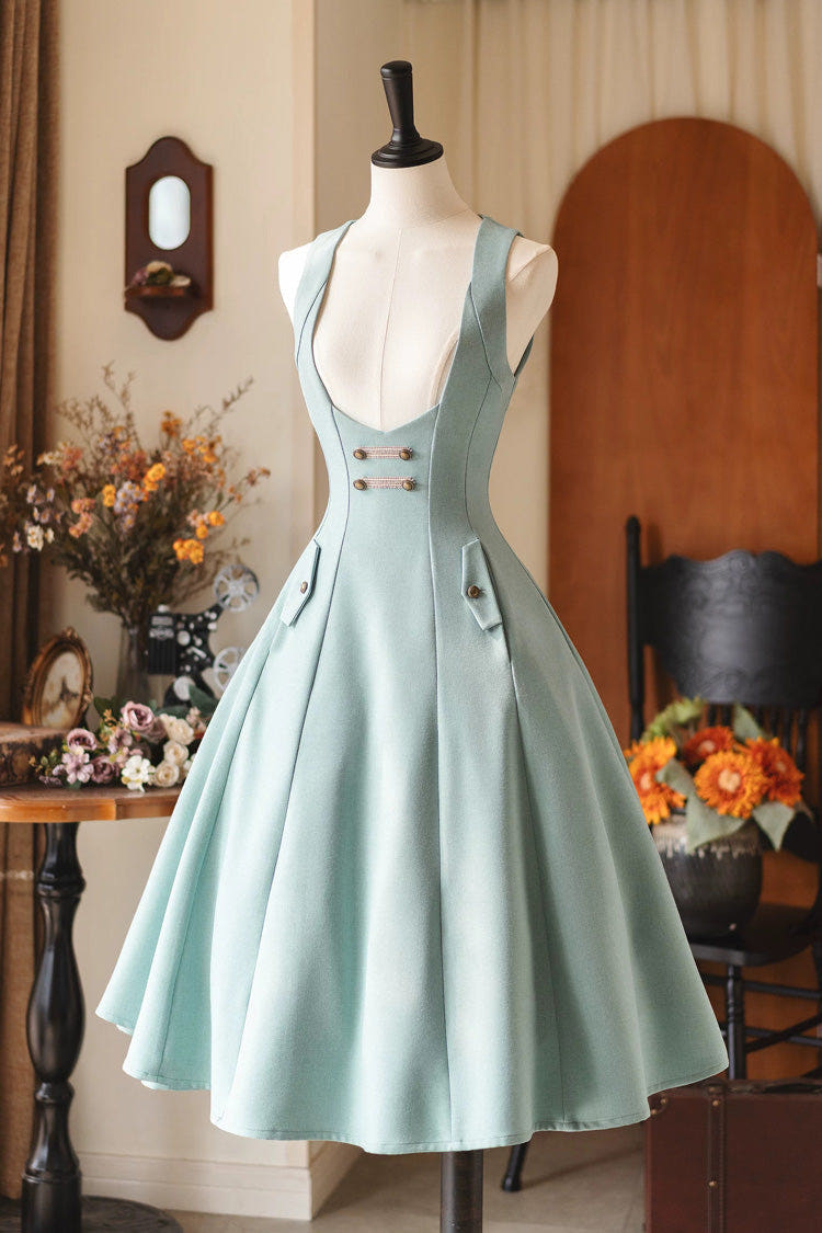 [Forest Corridor] Sleeveless Half-Bust Waist-Cinched Vintage Elegant Lolita Dress 3 Colors - Blue(Dress-Only) - 1
