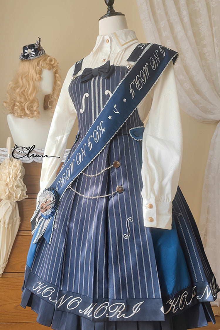 The Violin Embroidery Print Ruffle Bowknot Sweet College Style Lolita Strap Dress 2 Colors - Product - 9