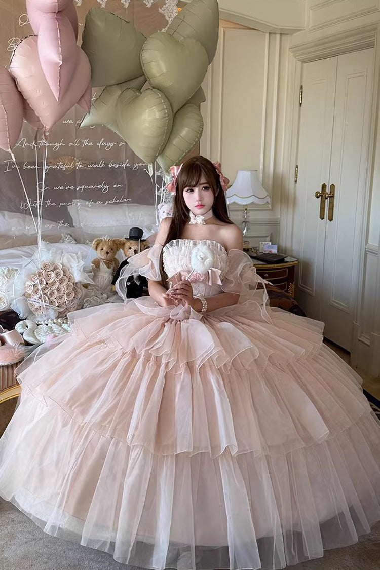 Pink [Mousse Love Song] Sleeveless Multi-Layered Ruffled Hanayome Bow Sweet Lolita Dress - Product - 5