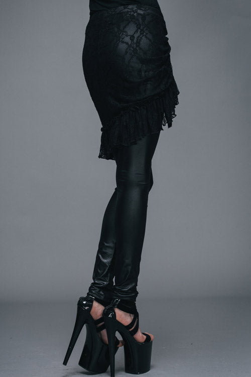 Black Rose Lace Mesh Outer Skirt Gothic Faux Leather Womens Pants - Product - 5