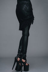 Black Rose Lace Mesh Outer Skirt Gothic Faux Leather Womens Pants - Product - 5