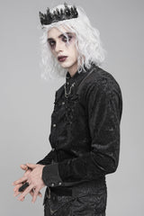Black Lapel Collar Long Sleeves Print Embroidery Lace-Up Men's Gothic Blouse - Product - 4