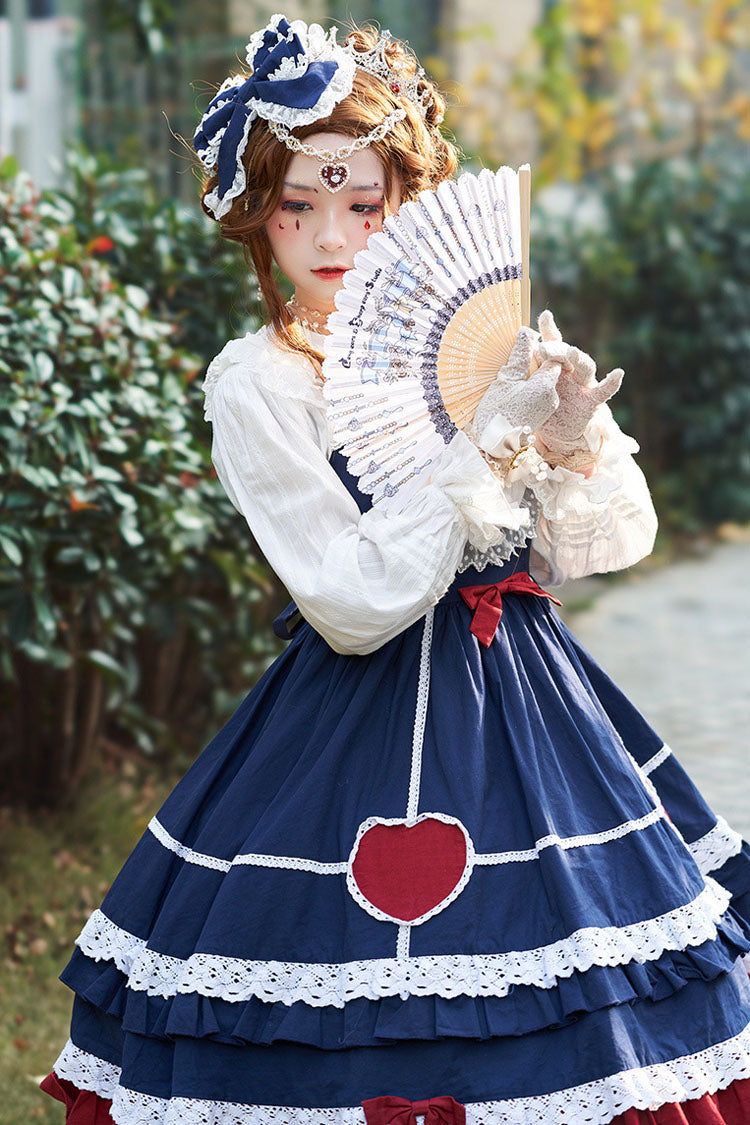 Blue Lace Stitching High Waisted Bowknot Ruffled Sweet Lolita Jsk Dress - Product - 4