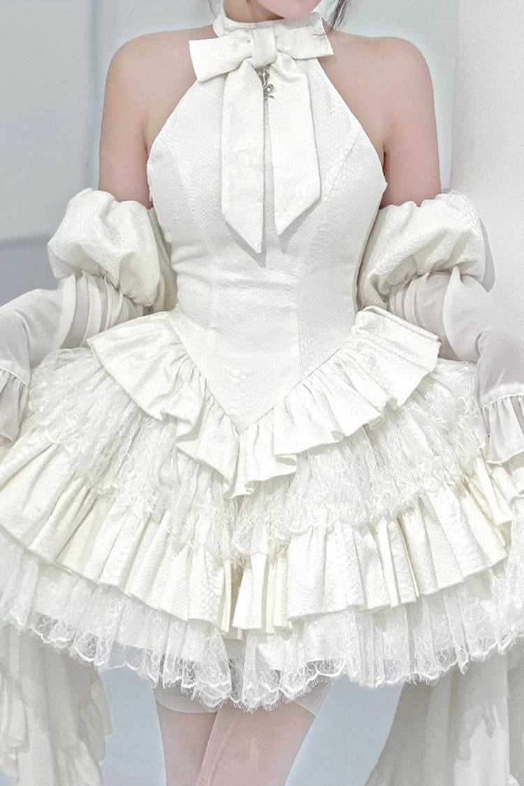 Desire Snake Halterneck Multi-layer Ruffle Lace Gothic Lolita Dress 2 Colors - White - 2