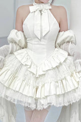 Desire Snake Halterneck Multi-layer Ruffle Lace Gothic Lolita Dress 2 Colors - White - 2
