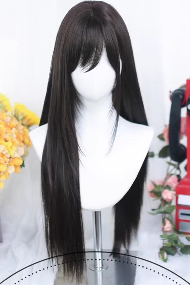 Black Tea Brown Special Bangs Sweet Daily Lolita Long Straight Wig - Product - 3