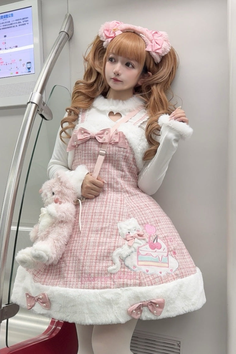 Pink Print Embroidery Bowknot Sweet Princess Lolita Jsk Dress - Product - 3