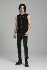Black Spliced Slim Mesh Eyelet Men's Punk Vest - Product - 5