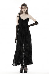 Black Sleeveless Lace Lace-Up Women's Gothic Maxi Rose Slip Dress - Product - 6