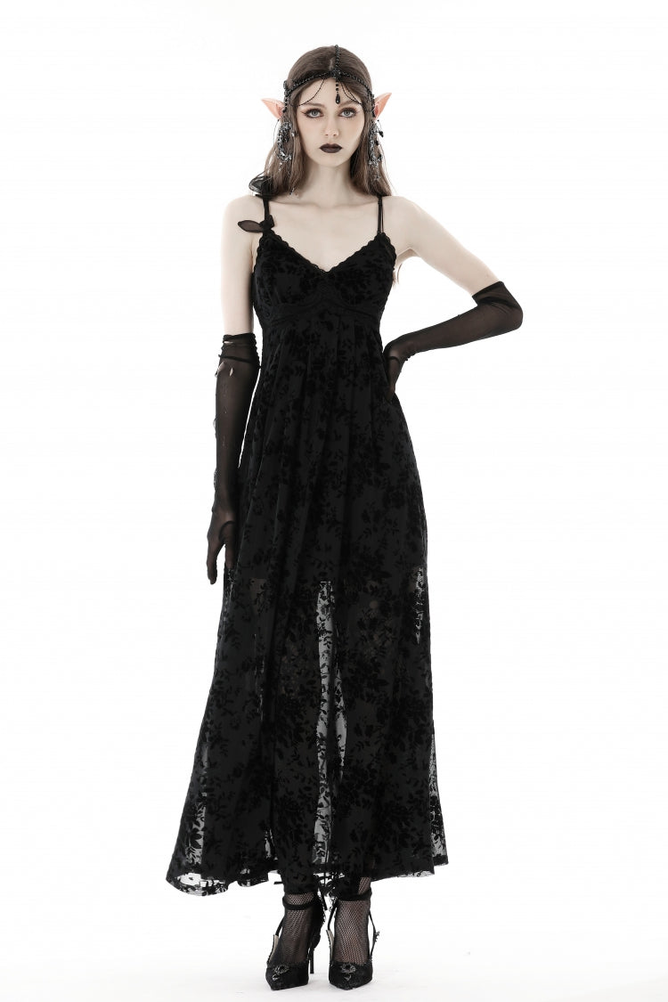Black Sleeveless Lace Lace-Up Women's Gothic Maxi Rose Slip Dress - Product - 6