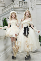 Ivory [Moonlight Variations] Sleeveless Ruffle Lace-Up Sweet Lolita Jsk Short Dress - Product - 15