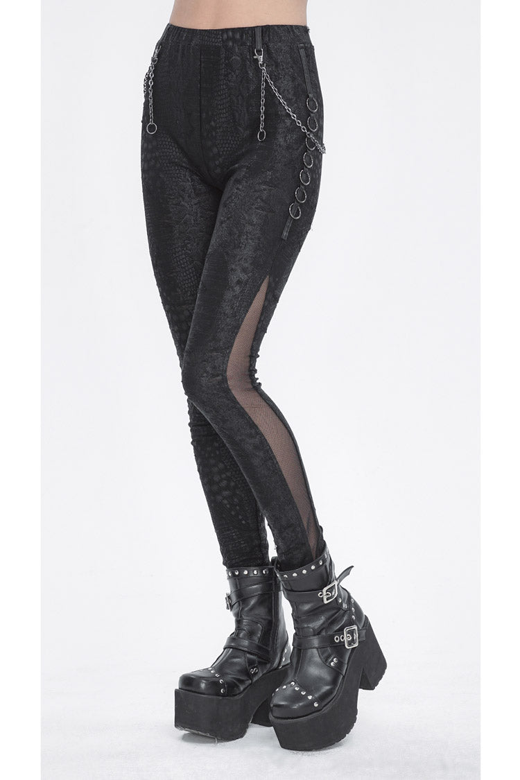 Black Jacquard Print Stitching Lace Women's Punk Pants - Product - 3