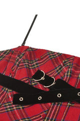 Red Buckled Frayed Asymmetric Hem Women's Punk Grunge Plaid Mini Slip Dress - Product - 22