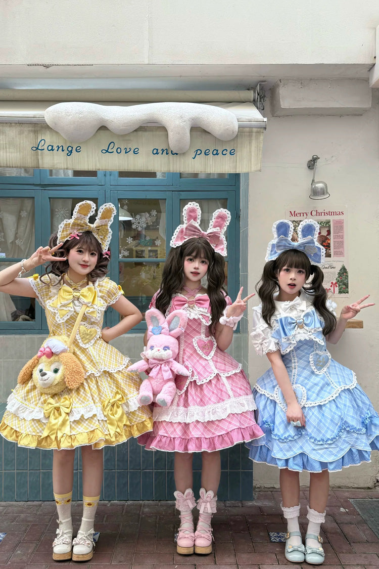 Yellow [Candy Cream Puff Strawberry Cake] Multi-Layered Printed Ruffled Bow Plus Size Sweet Princess Lolita Dress 2 Versions - Product - 6