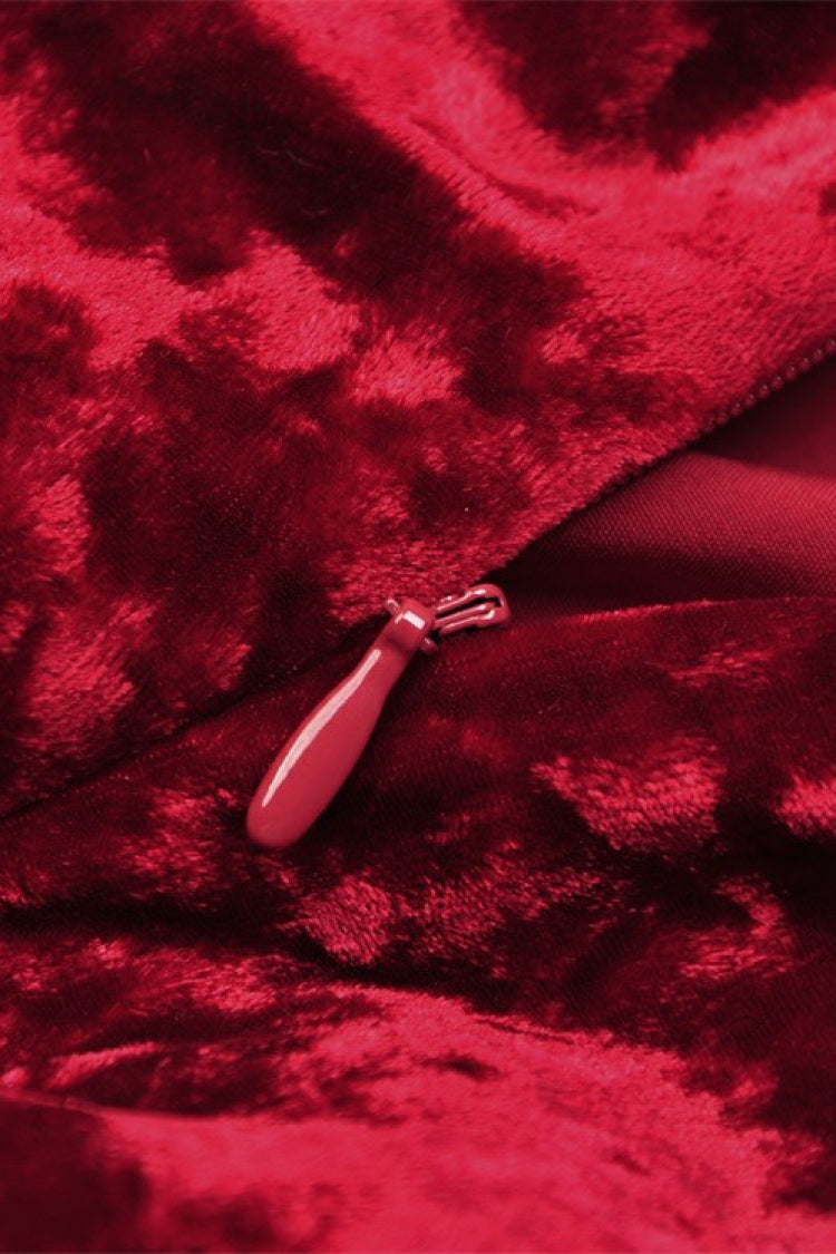 Red Sleeveless Spliced Lace Chain-Decorated Women's Gothic Velvet Slip Maxi Dress - Product - 16