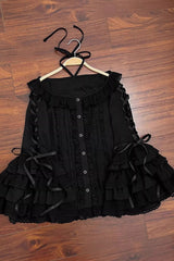 Sweet Chiffon Long Hime Sleeves Ruffled Bow Lolita Blouse 3 Colors - Black - 5