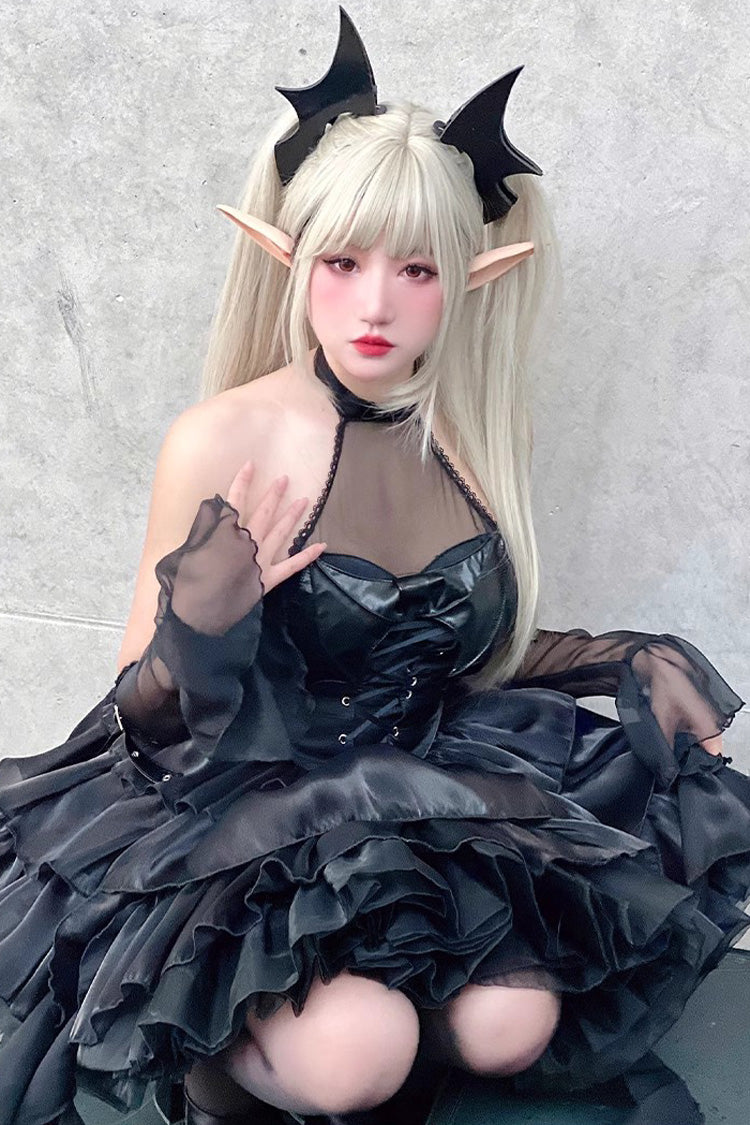 Pure Black Little Devil Sexy Princess Slim Gothic Lolita Strapless Tiered Dress - Product - 3
