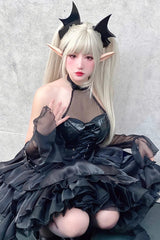 Pure Black Little Devil Sexy Princess Slim Gothic Lolita Strapless Tiered Dress - Product - 3