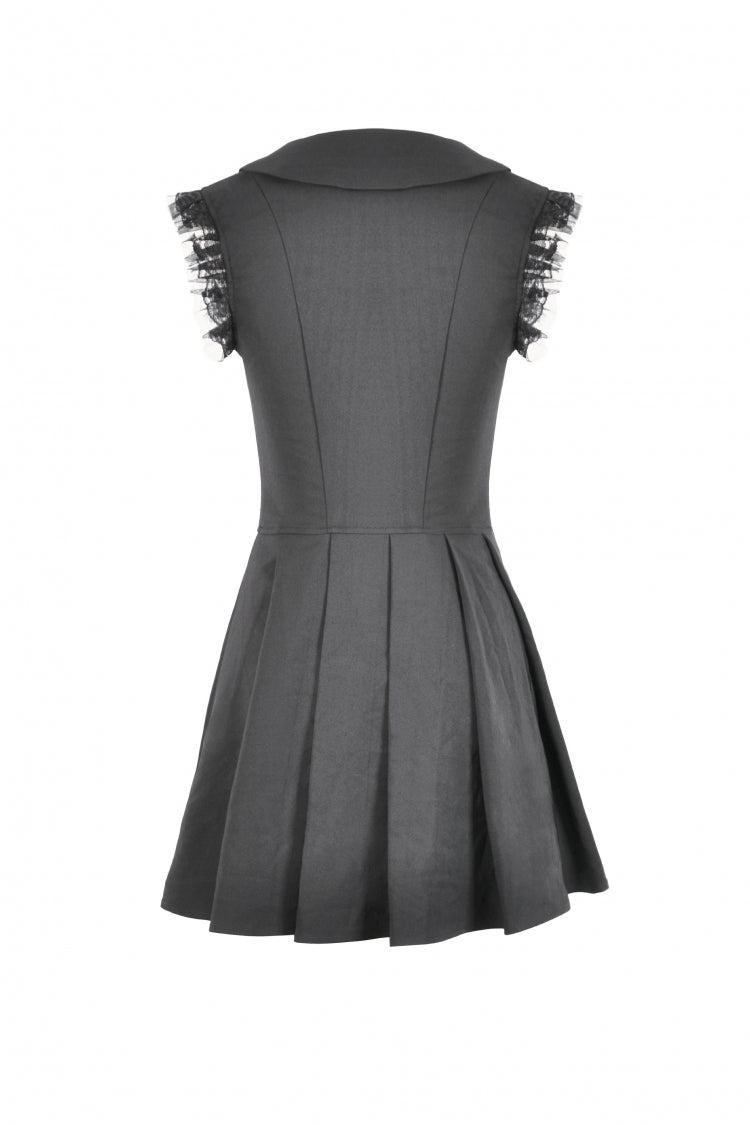 Black Peter Pan Collar Sleeveless Bowknot Pleated Women's Gothic Graduation Dress - Product - 16