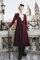 Dark Red [The Legend of Dracula] Long Sleeves Gothic Prince Handsome Cool Ouji Lolita Coat - Dark Red - 1