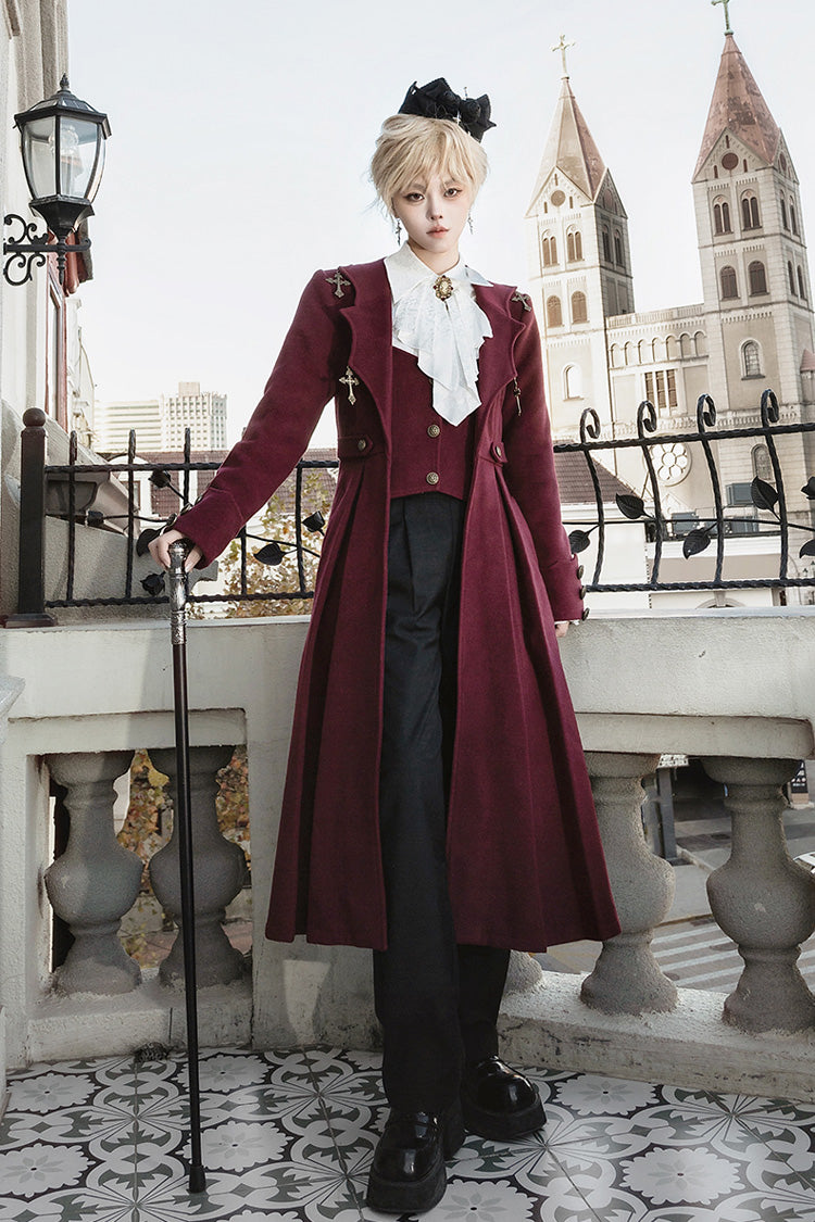 Dark Red [The Legend of Dracula] Long Sleeves Gothic Prince Handsome Cool Ouji Lolita Coat - Dark Red - 1