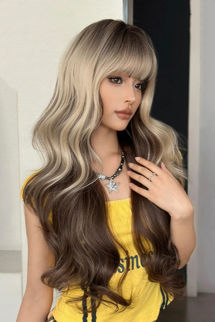 Gold‑Brown Balayage Ombre Y2K Asian Girl Vibe Seamless Sweet Lolita Long Curly Wig - Product - 2