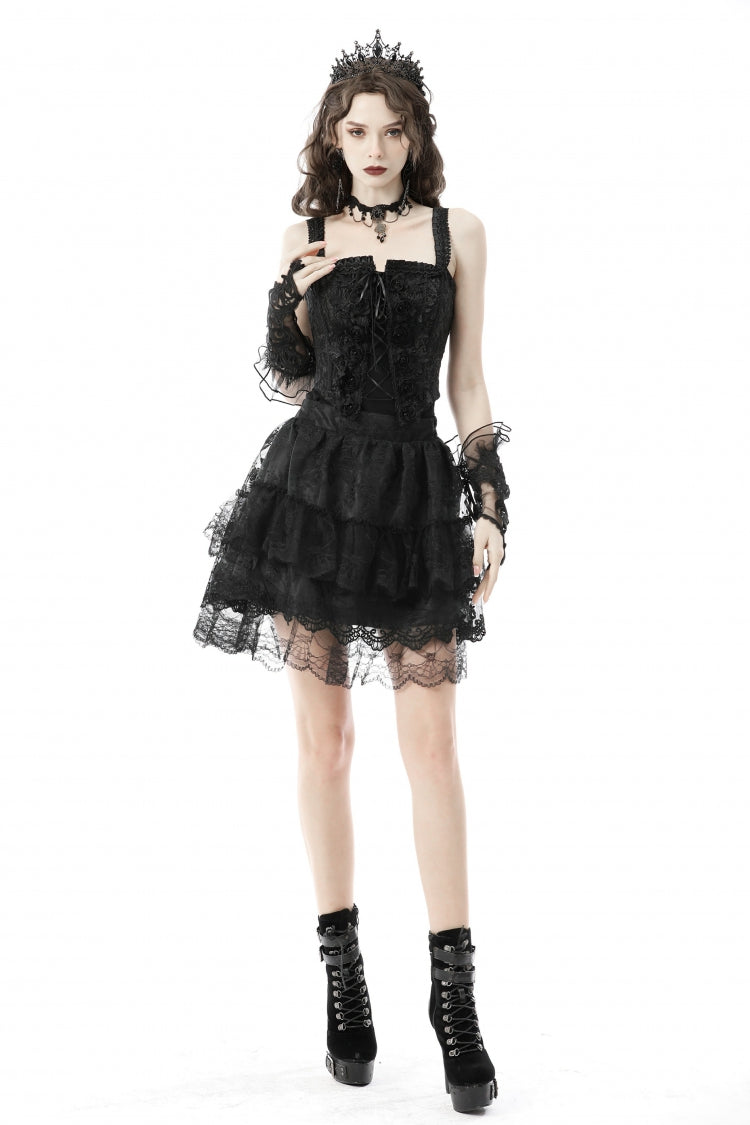 Black Floral Jacquard Lace-Up Women's Gothic Overbust Corset - Product - 8
