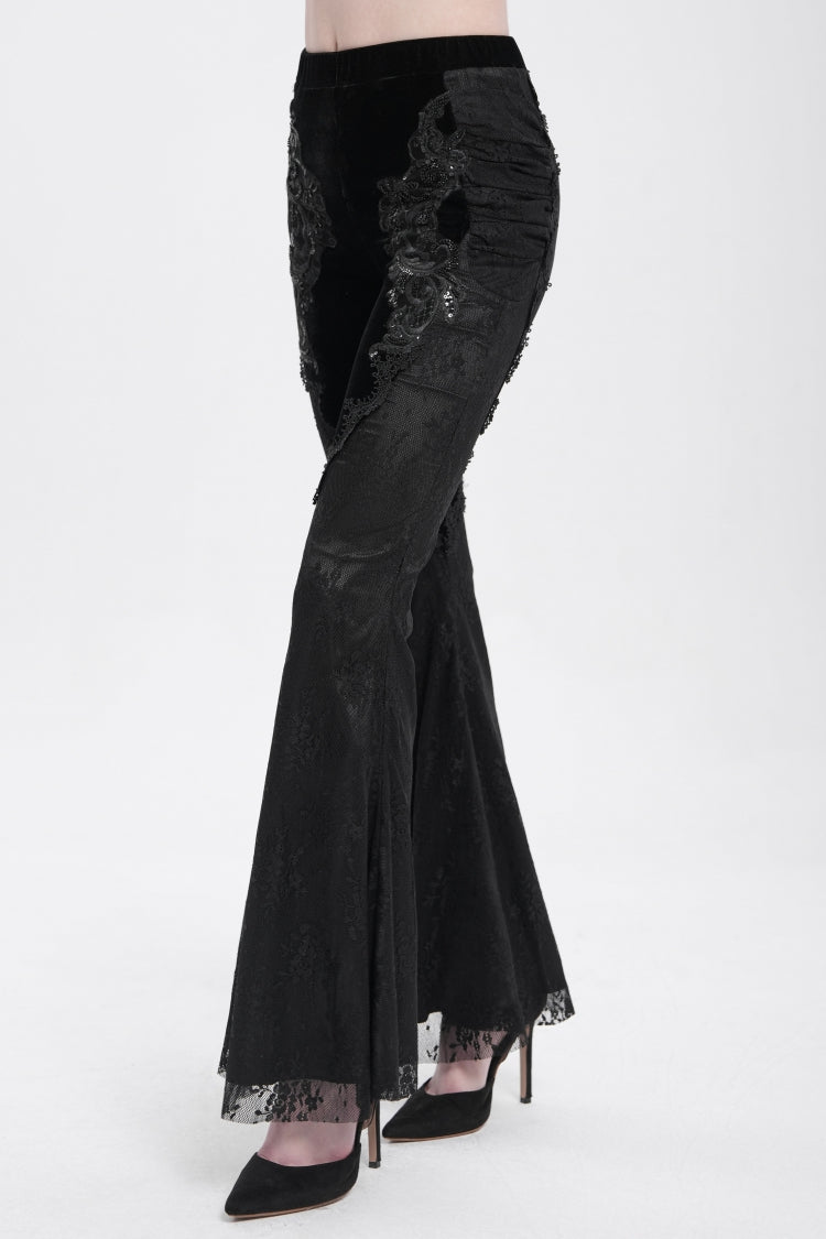 Black Floral Embroidery Stitching Lace Women's Gothic Pants - Product - 7