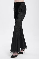 Black Floral Embroidery Stitching Lace Women's Gothic Pants - Product - 7