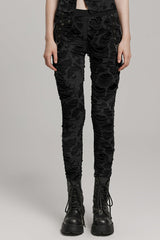 Slim Ripped Eyelet Chain Women's Steampunk Leggings 2 Colors - Black - 1
