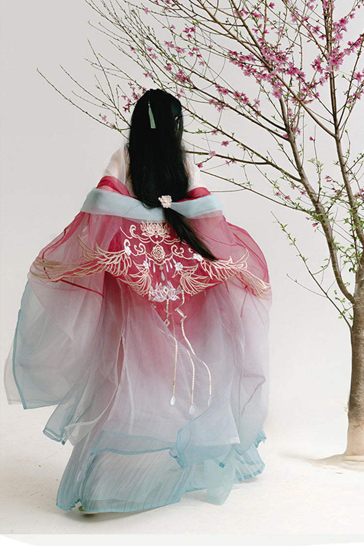 Multi-Color Off Shoulder High Waisted Embroidery Women's Classic Hanfu Dress Full Set - Product - 6