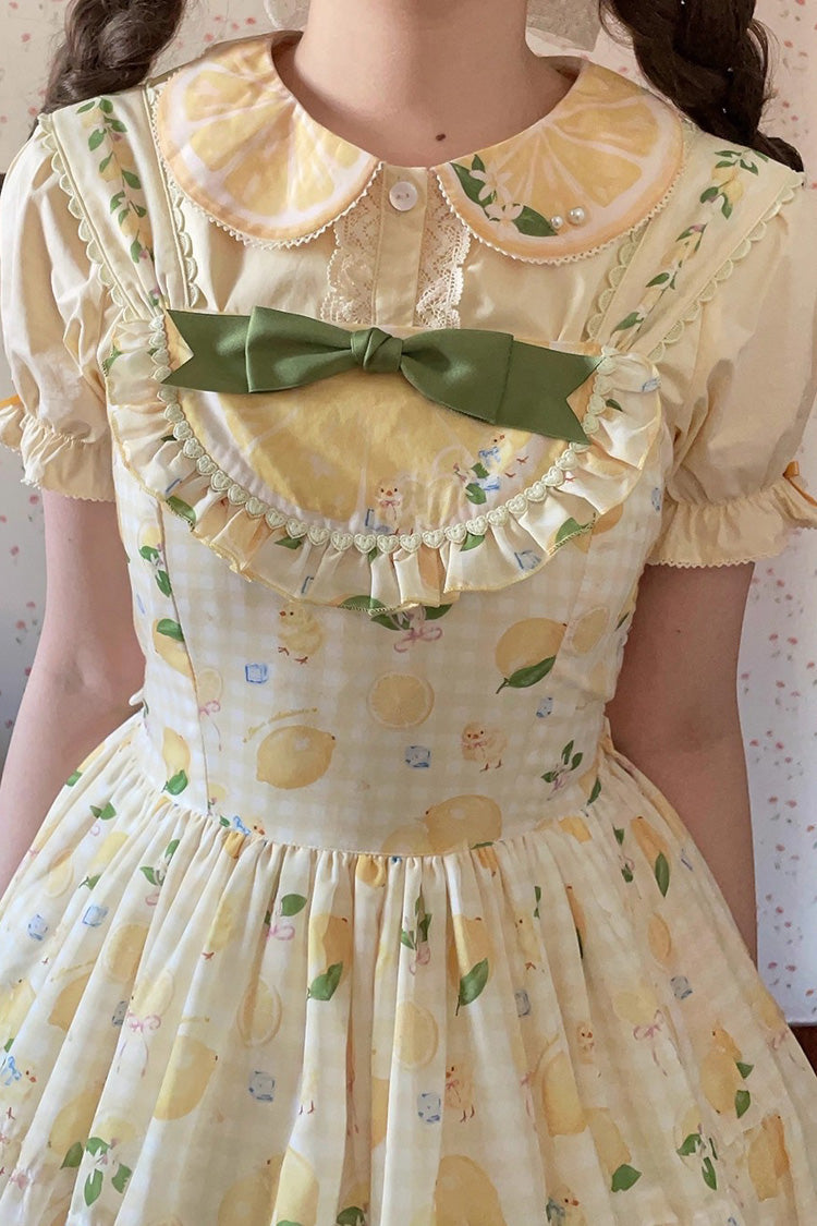 Yellow [Lemon Chicken] Print Ruffle Bowknot Lace Sweet Lolita Jsk Long Dress - Product - 14