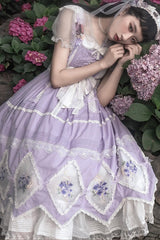 Purple Print Ruffle Embroidery Bowknot Classic Vintage Lolita Dress - Product - 3