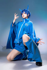 Blue [Network Error] Stand Collar Long Trumpet Sleeves Ouji Gothic Functional Style Japanese Prince Lolita Coat Shorts Set - Product - 10