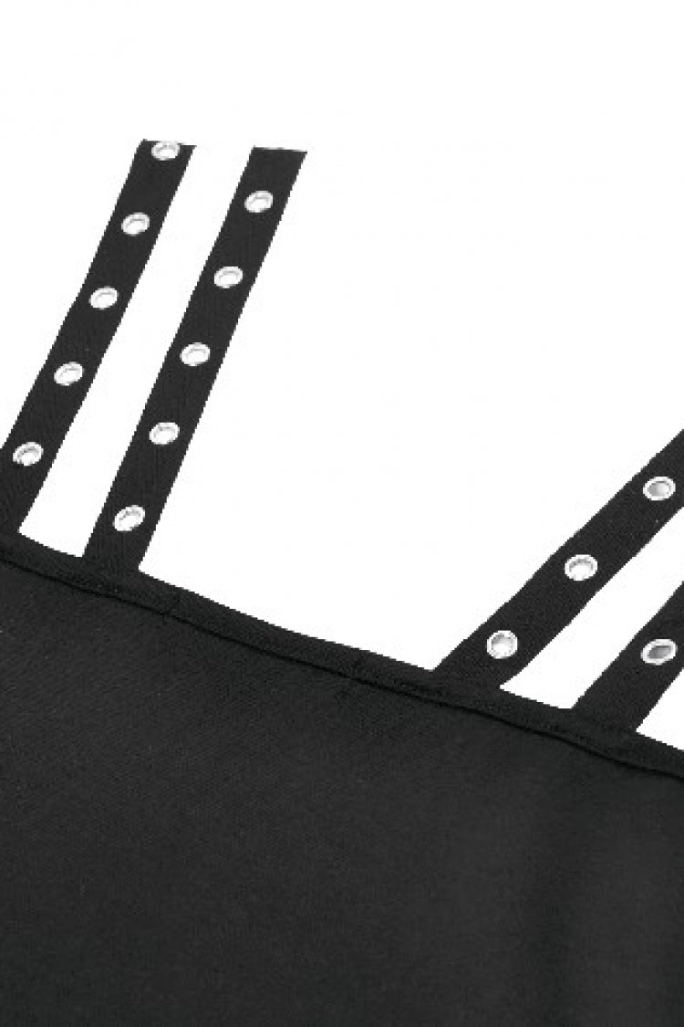 Black Women's Punk Eyelet Lace-Up Ripped Front Zippered Tank Top - Product - 16