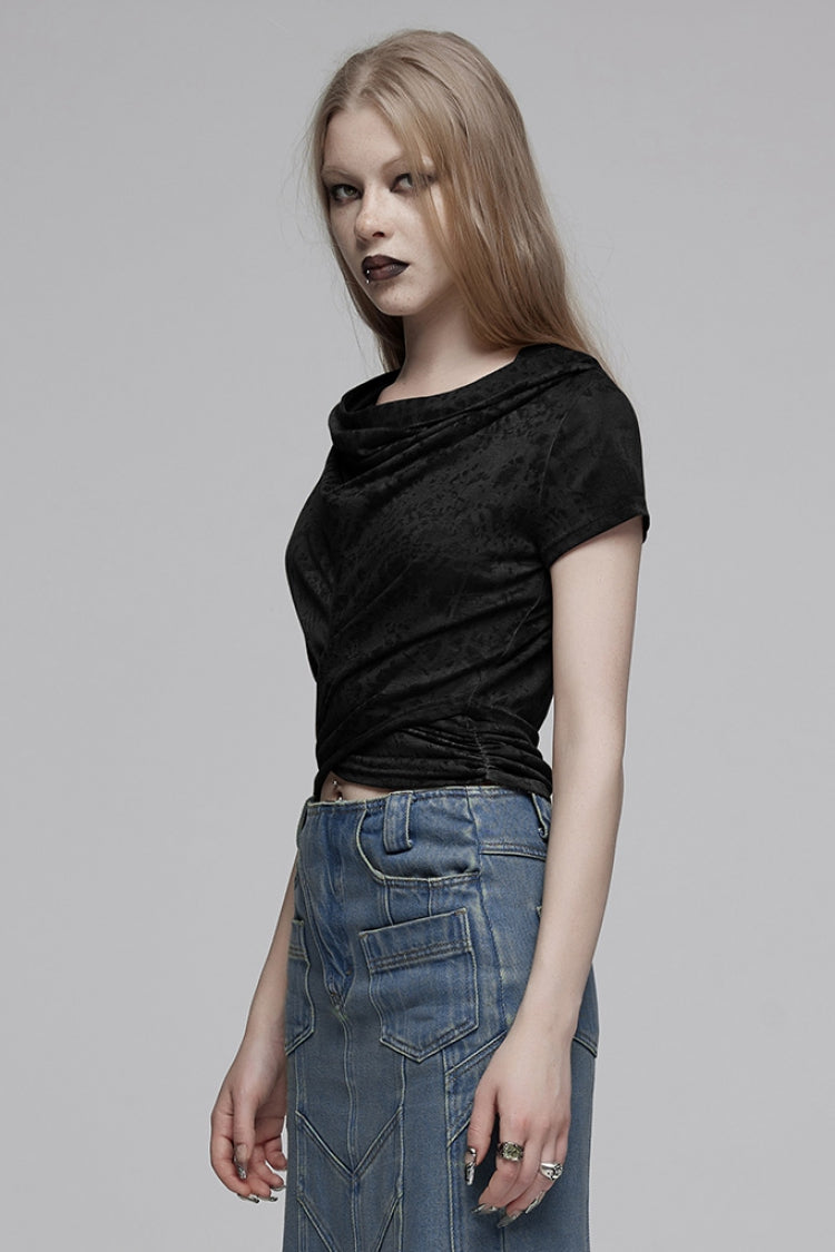 Black Abstract Print Hooded Women's Punk T-Shirt - Product - 2