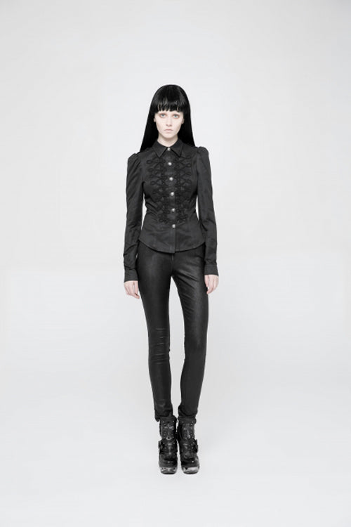 Black High Waist Flower Weaves The Ribbon Decoration Lace Up Gothic Jacquard Women's Pants - Product - 2