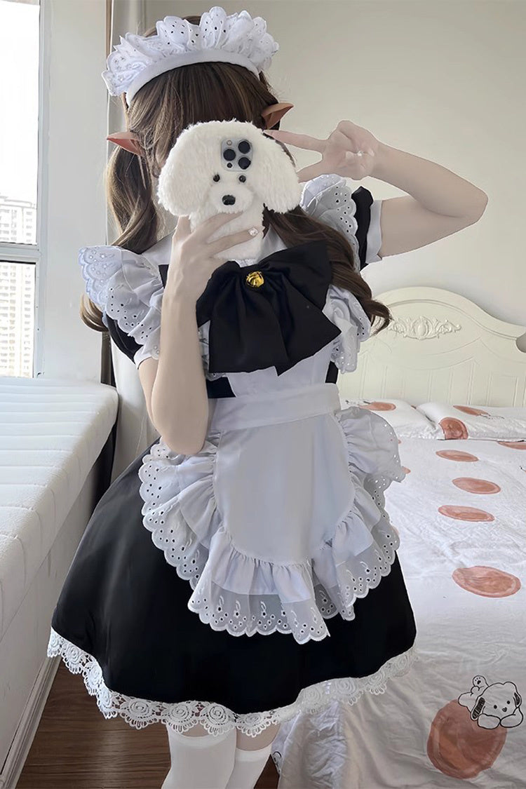Maid Short Sleeves Ruffle Bowknot Sweet Plus Size Lolita Dress Full Set 2 Colors - Product - 5