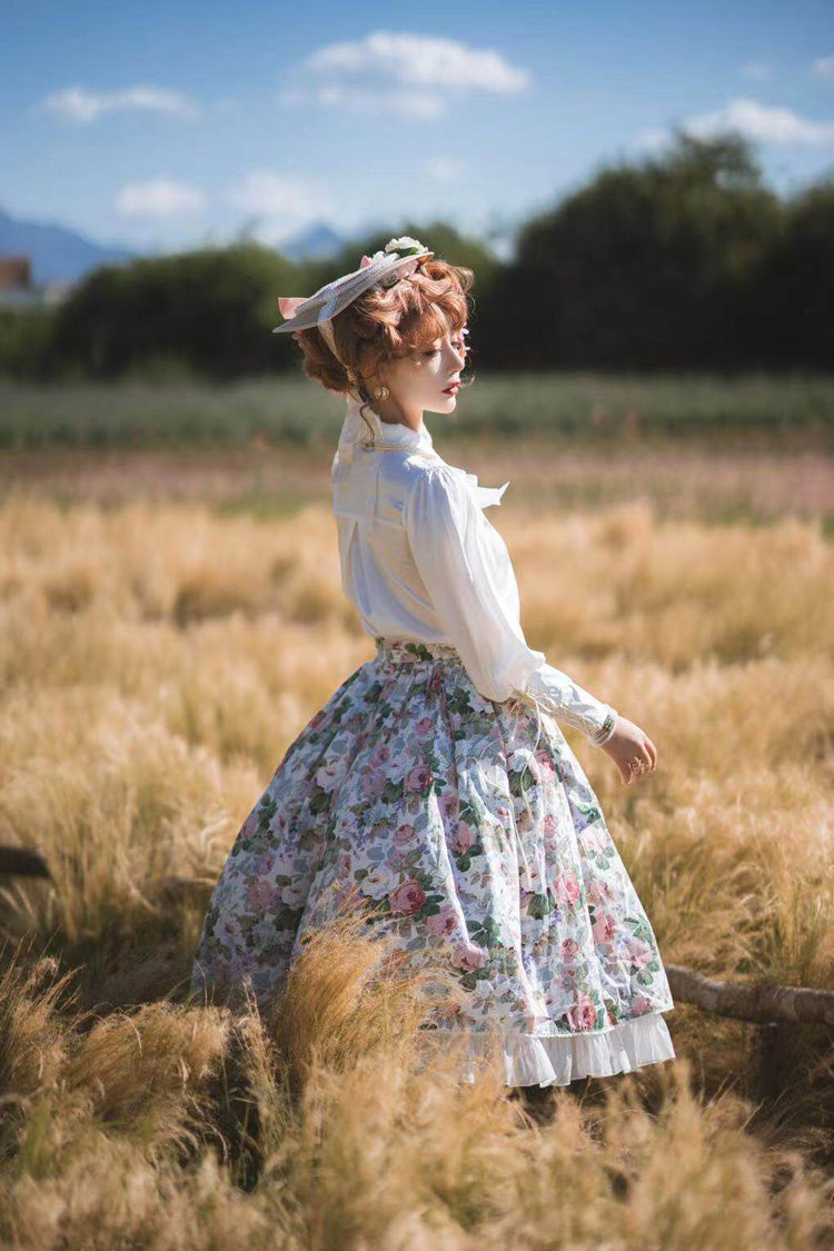 White [Afternoon Tea] Floral Printed Ruffled Sweet Lolita Skirt - Product - 7