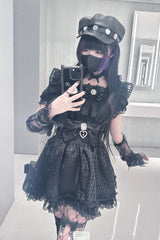 Black Ruffle Hollow Bowknot Lace Jirai Kei Japanese Skirt - Product - 6