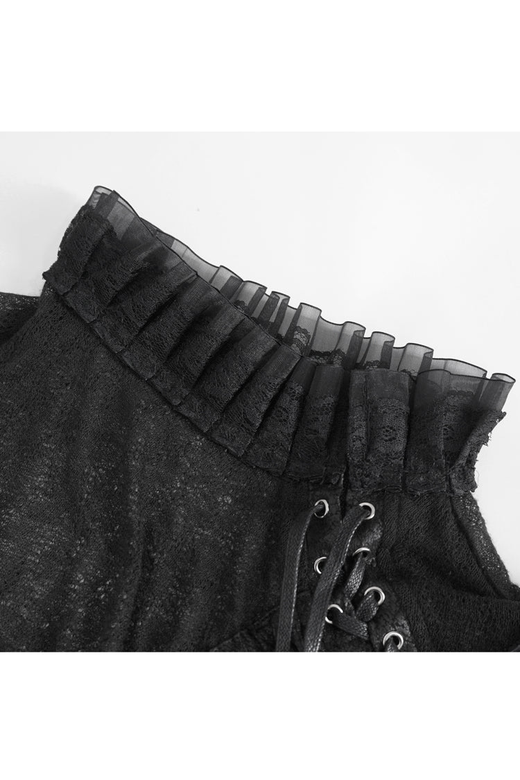Black Sleeveless Ruffle Lace-Up Sheer Women's Gothic Blouse - Product - 8