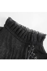 Black Sleeveless Ruffle Lace-Up Sheer Women's Gothic Blouse - Product - 8