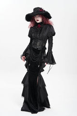 Black Floral Print Lace-Up Rose Chain Women's Gothic Fishtail Skirt - Product - 10